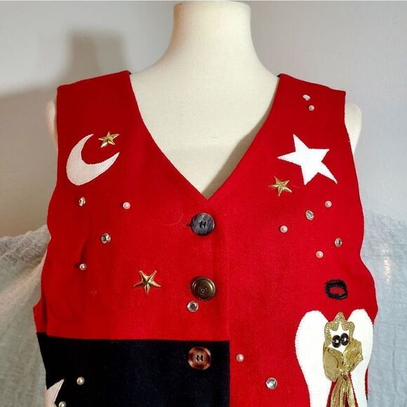 BMW Designs Vtg Christmas Angel & Stars Vest Size Large - Picture 6 of 12